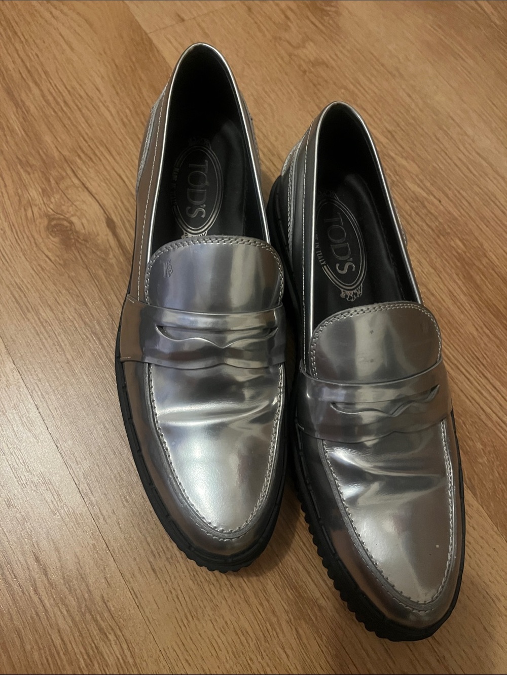 TOD'S Silver Metallic woman’s Penny Loafers